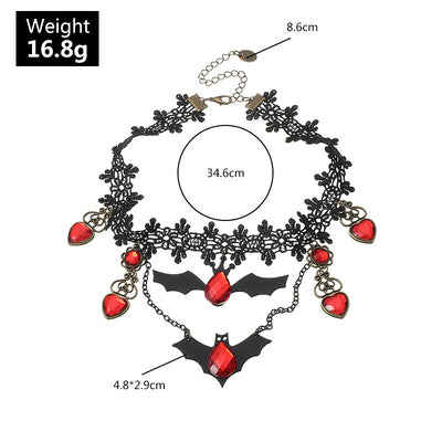 Collar Gótico Murciélago Rojo Halloween Encaje Choker Capas Pesadilla Antes de Navidad - Image 3