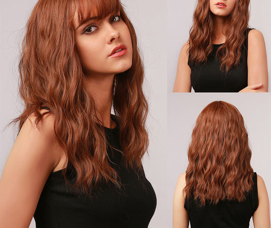 Peluca de Cabello Castaño Ondulado Largo