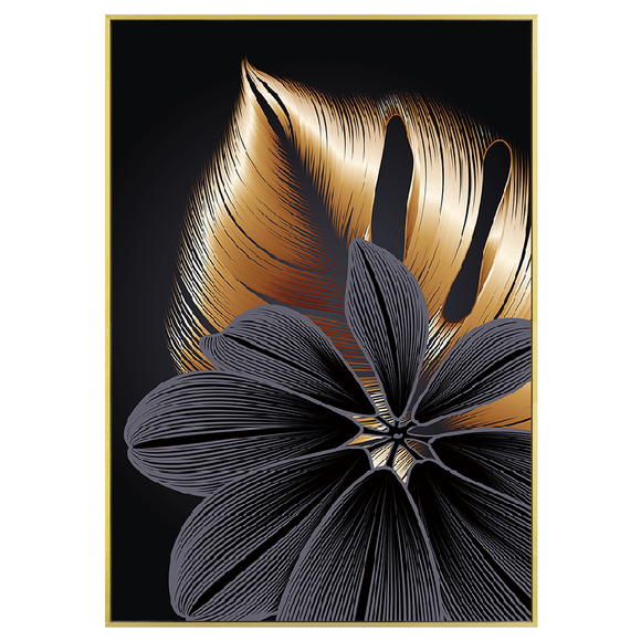 Cuadro Decorativo Hoja Dorada y Negra Abstracto