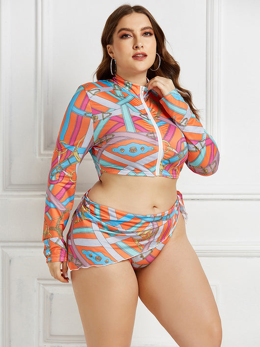 Traje de Baño Tipo Bikini de 3 Piezas con Mangas Largas Estampado - Image 10