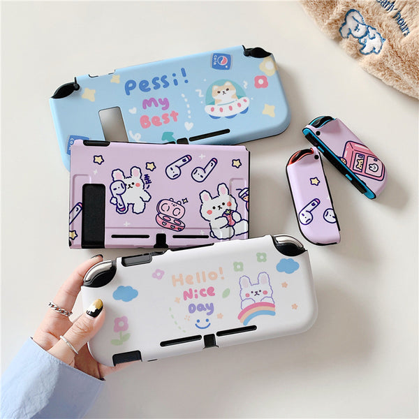 Funda Protectora Nintendo Switch Lite - Diseño Shiba Inu y Conejo Kawaii