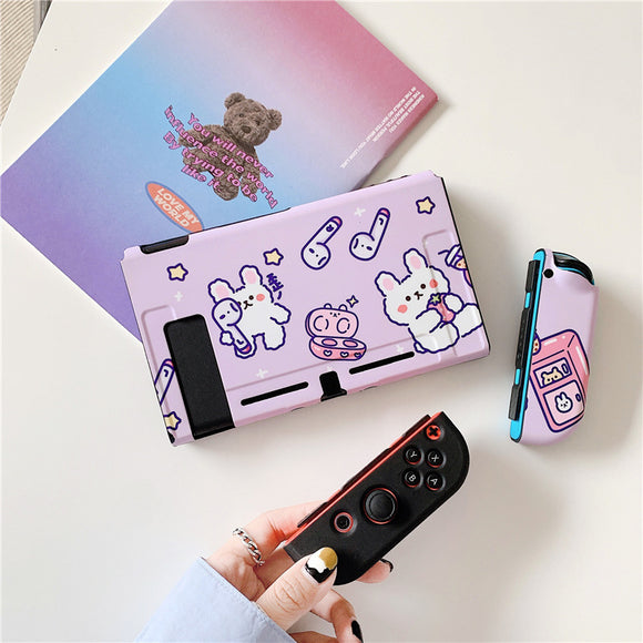 Funda Protectora Nintendo Switch Lite - Diseño Shiba Inu y Conejo Kawaii