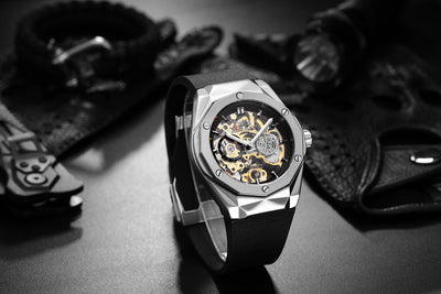 Reloj Automático de Acero Inoxidable Dorado Rosa con Esfera Hueca para Hombre - Image 2