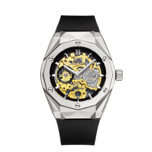 Reloj Automático de Acero Inoxidable Dorado Rosa con Esfera Hueca para Hombre