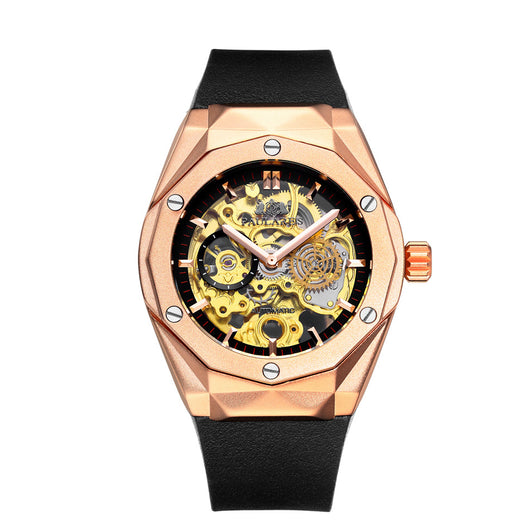 Reloj Automático de Acero Inoxidable Dorado Rosa con Esfera Hueca para Hombre - Image 6