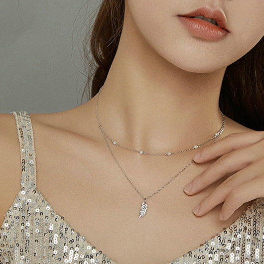 Collar Doble Espiga de Trigo Plateado con Baño de Platino Brillante - Image 7