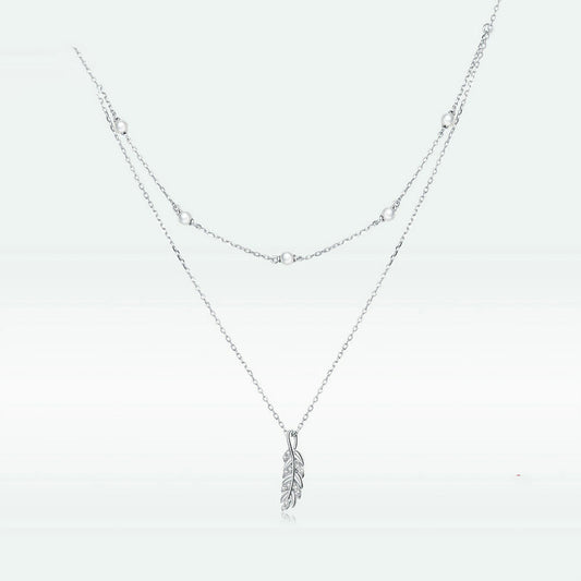 Collar Doble Espiga de Trigo Plateado con Baño de Platino Brillante