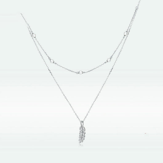 Collar Doble Espiga de Trigo Plateado con Baño de Platino Brillante