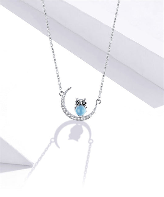 Collar de Plata Esterlina con Diseño Minimalista de Luna y Búho - Image 9