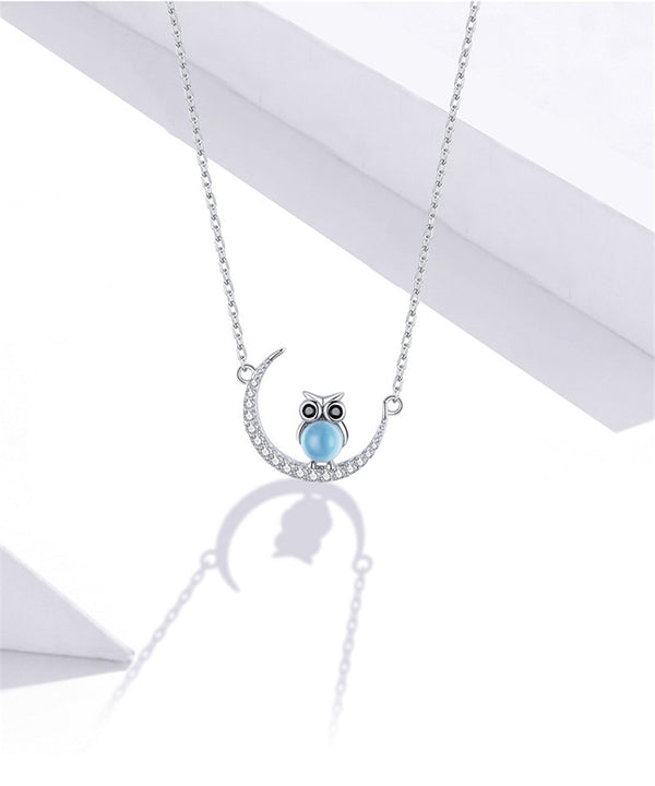 Collar de Plata Esterlina con Diseño Minimalista de Luna y Búho
