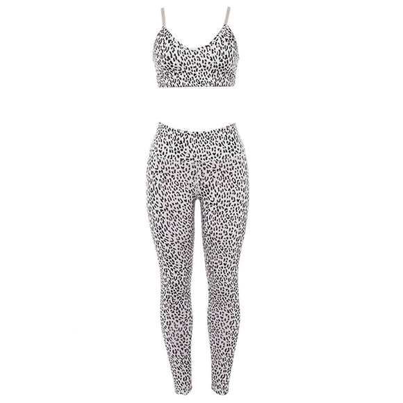 Conjunto Deportivo Yoga Estampado Leopardo con Tirantes Ajustables