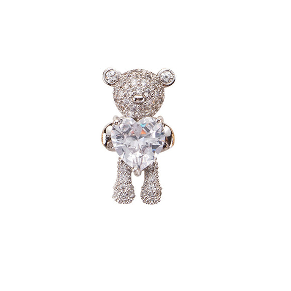 Joya para Uñas Oso Bronce con Circones Incrustados Forma Corazón