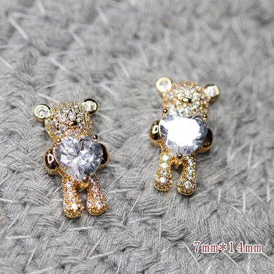 Joya para Uñas Oso Bronce con Circones Incrustados Forma Corazón - Image 4