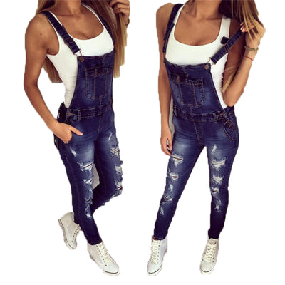 Jumpsuit Denim Desgarrado con Tirantes Dobles para Mujer - Image 4