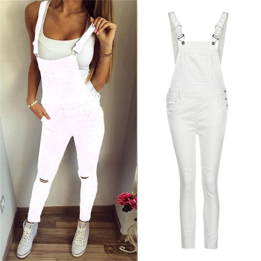 Jumpsuit Denim Desgarrado con Tirantes Dobles para Mujer - Image 2