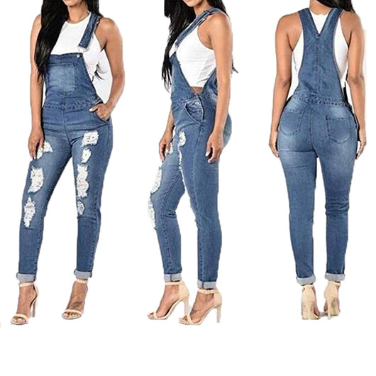 Jumpsuit Denim Desgarrado con Tirantes Dobles para Mujer - Image 5