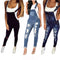 Jumpsuit Denim Desgarrado con Tirantes Dobles para Mujer