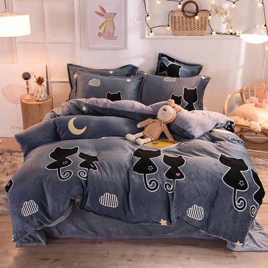 Juego de Cama Invierno Polar Coral Grueso - Funda Nórdica y Sábanas