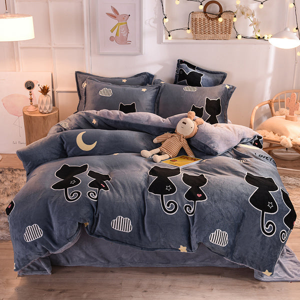 Juego de Cama Invierno Polar Coral Grueso - Funda Nórdica y Sábanas