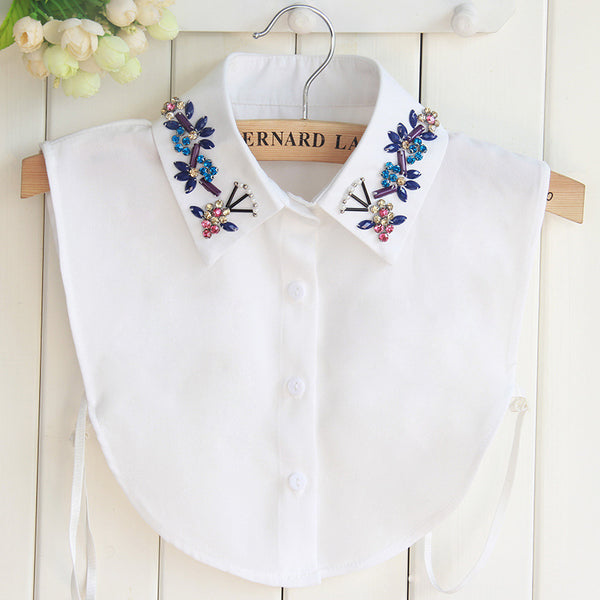 Cuello Postizo Desmontable para Mujer con Diamantes de Colores