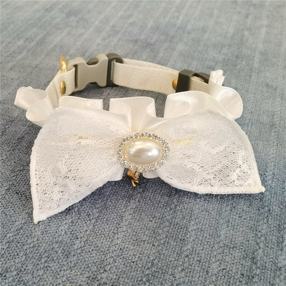 Collar de Gato Elegante con Encaje y Moño - Diseño de Vestido de Boda Ajustable