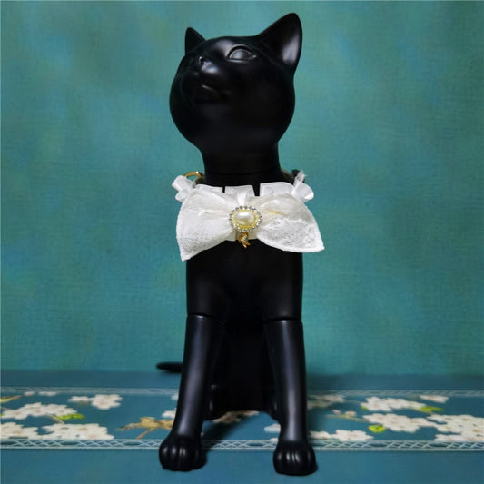 Collar de Gato Elegante con Encaje y Moño - Diseño de Vestido de Boda Ajustable