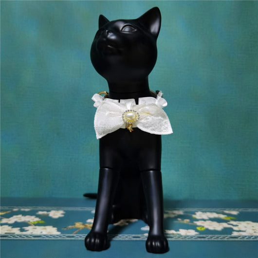 Collar de Gato Elegante con Encaje y Moño - Diseño de Vestido de Boda Ajustable
