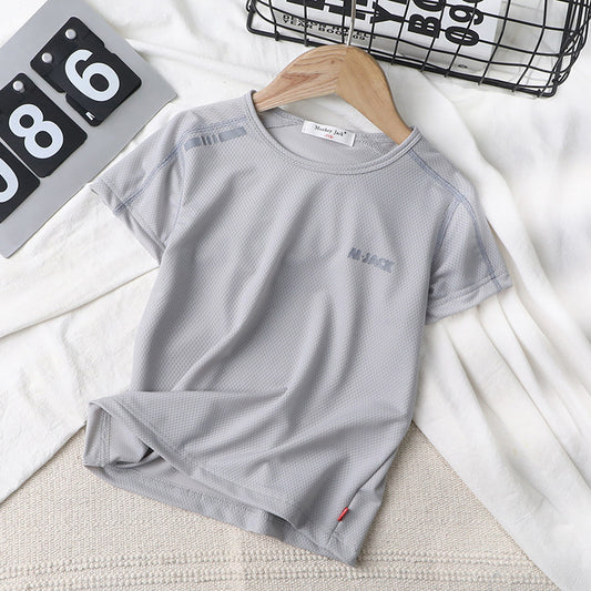 Blusa Infantil de Manga Corta con Cuello Redondo en Malla Transpirable