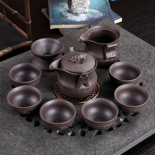 Juego de Té Kung Fu Zisha con Tetera de Cerámica Pixiu, Taza Rápida y Filtro