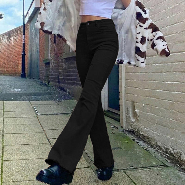 Pantalones Bootcut Retro Clásicos Cintura Alta Elásticos para Mujer