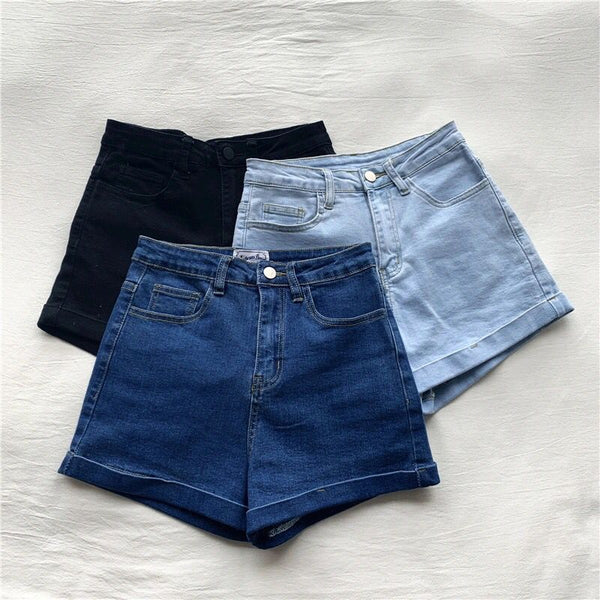 Shorts Vaqueros Cintura Alta Estilo Hong Kong para Primavera y Otoño