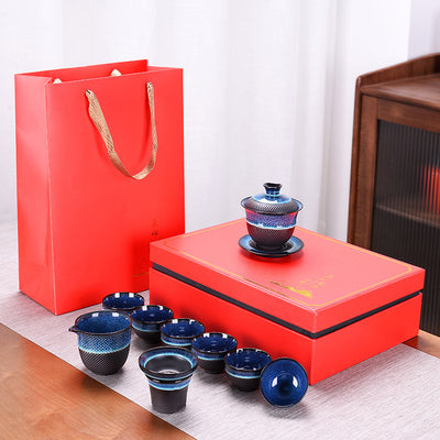 Juego de Té Jian Zhan Espada Saltadora Horno Jun - Caja de Regalo Premium - Image 11