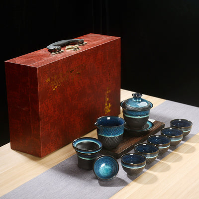 Juego de Té Jian Zhan Espada Saltadora Horno Jun - Caja de Regalo Premium - Image 8