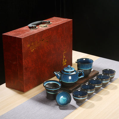 Juego de Té Jian Zhan Espada Saltadora Horno Jun - Caja de Regalo Premium - Image 12