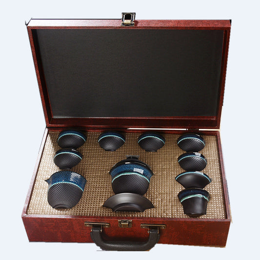 Juego de Té Jian Zhan Espada Saltadora Horno Jun - Caja de Regalo Premium