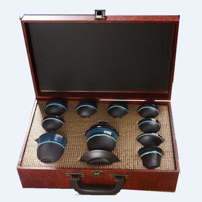 Juego de Té Jian Zhan Espada Saltadora Horno Jun - Caja de Regalo Premium