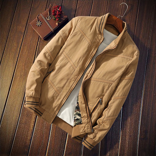 Chaqueta de Algodón para Hombre con Cuello Mao - Diseño Liso y Rayas Otoño Invierno - Image 11
