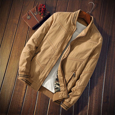 Chaqueta de Algodón para Hombre con Cuello Mao - Diseño Liso y Rayas Otoño Invierno - Image 2