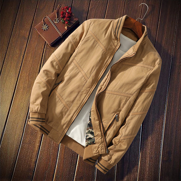 Chaqueta de Algodón para Hombre con Cuello Mao - Diseño Liso y Rayas Otoño Invierno