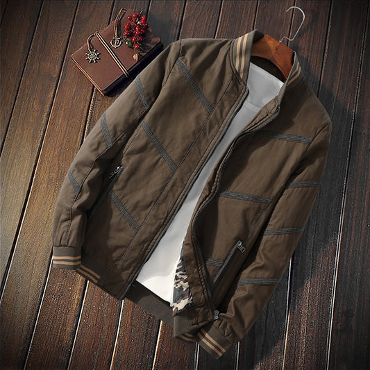 Chaqueta de Algodón para Hombre con Cuello Mao - Diseño Liso y Rayas Otoño Invierno