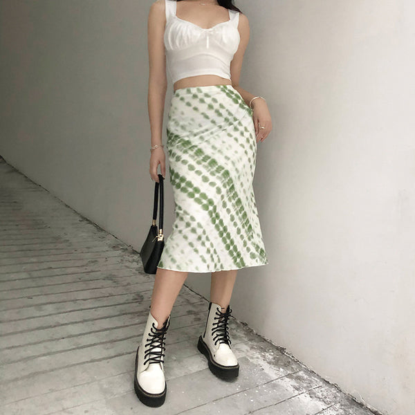 Falda Ajustada Tie-Dye de Cintura Alta con Efecto Envolvente