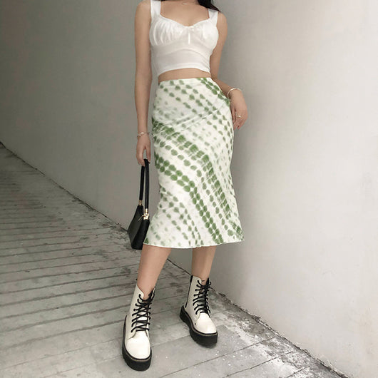 Falda Ajustada Tie-Dye de Cintura Alta con Efecto Envolvente