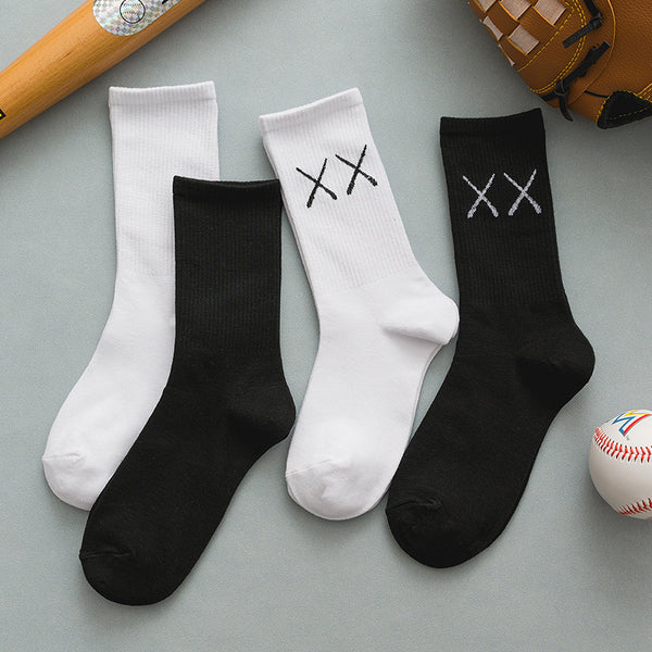 Calcetines Deportivos de Tubo para Mujer, Algodón Puro Blanco y Negro