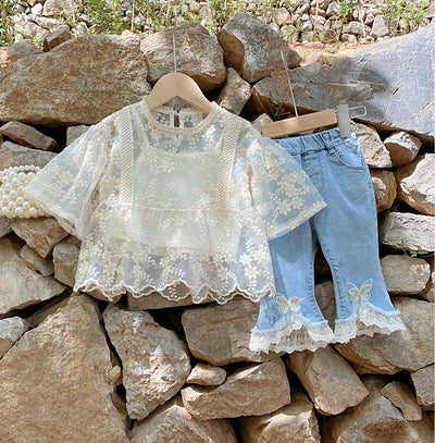 Conjunto de Protección Solar Infantil Kaka Family - Blusa Princesa con Encaje y Protección UV