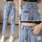 Calça Jeans Rasgada com Bordado de Margaridas - Estilo Cropped Folgado Feminino