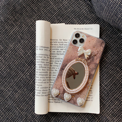Funda para iPhone con Espejo, Diseño Mármol y Moño con Cristales - Image 8