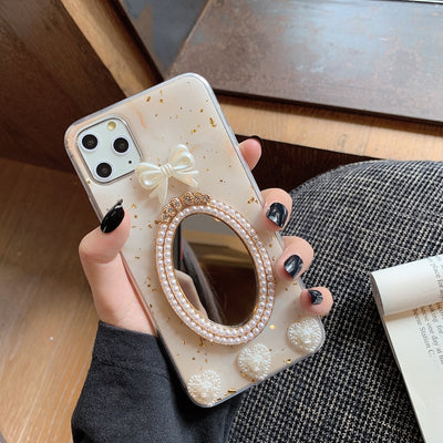 Funda para iPhone con Espejo, Diseño Mármol y Moño con Cristales - Image 12