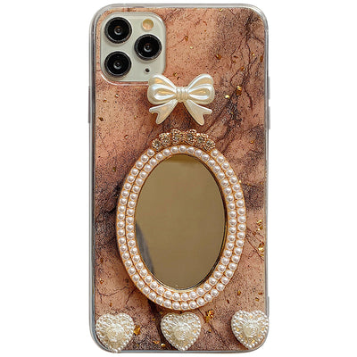 Funda para iPhone con Espejo, Diseño Mármol y Moño con Cristales - Image 10