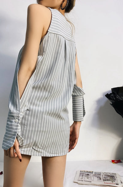 Blusa Casual de Rayas con Hombros Descubiertos y Mangas Largas - Image 8