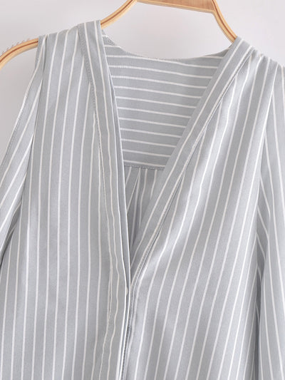 Blusa Casual de Rayas con Hombros Descubiertos y Mangas Largas - Image 3